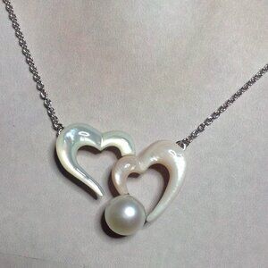 Honora Design Double Heart Mother of Pearl and Fresh Water Pearl Pendant.